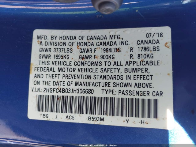 Honda Civic Lx-p 2018 2HGFC4B03JH306680 Image 9