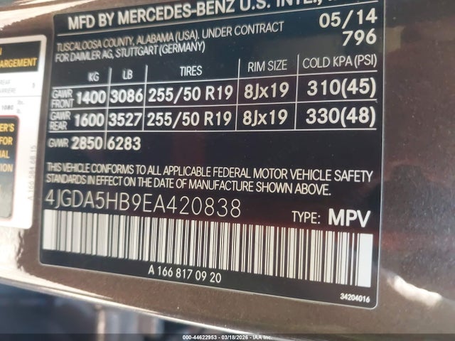 2014 MERCEDES-BENZ ML 350 4JGDA5HB9EA420838 Photo 8