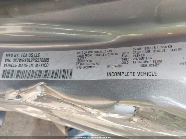 Aukcja sprzedaży 2023 Ram 4500 Chassis Tradesman/slt, vin: 3C7WRKBL2PG570805, numer aukcji: 44622978