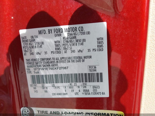 Ford F-150 Lariat 2014 1FTFW1ET6EKF27067 Image 9