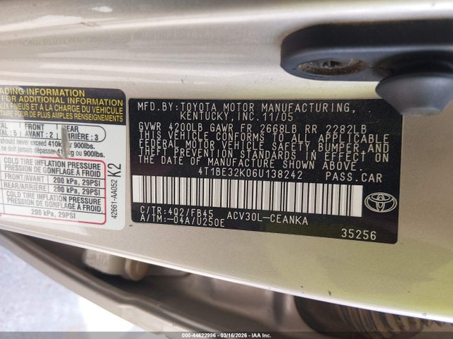 2006 TOYOTA CAMRY 4T1BE32K06U138242 Photo 8