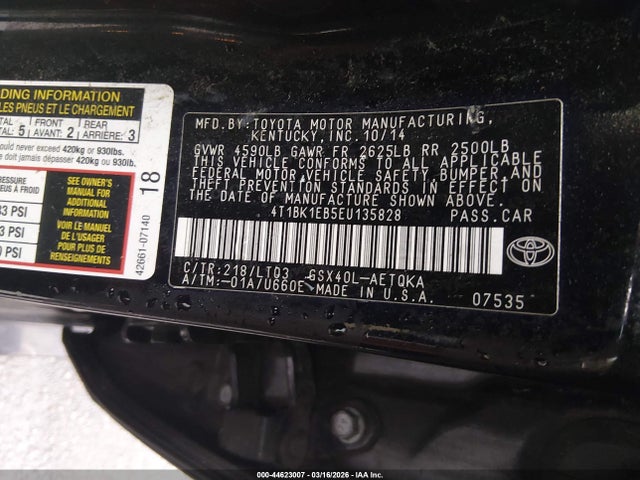 Aukcja sprzedaży 2014 Toyota Avalon Xle Touring, vin: 4T1BK1EB5EU135828, numer aukcji: 44623007