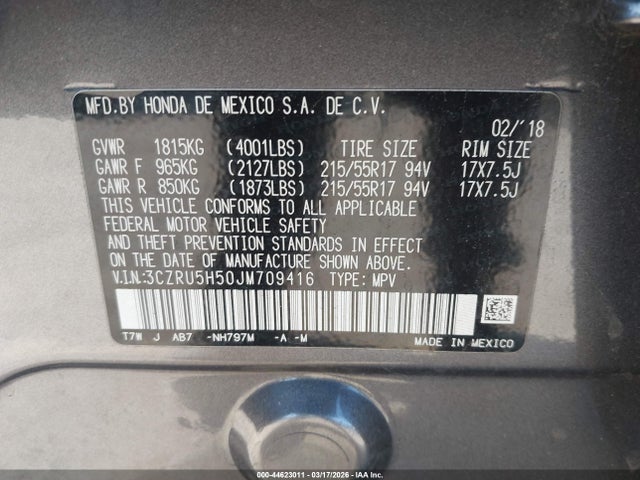 3CZRU5H50JM709416 Honda HR-V EX