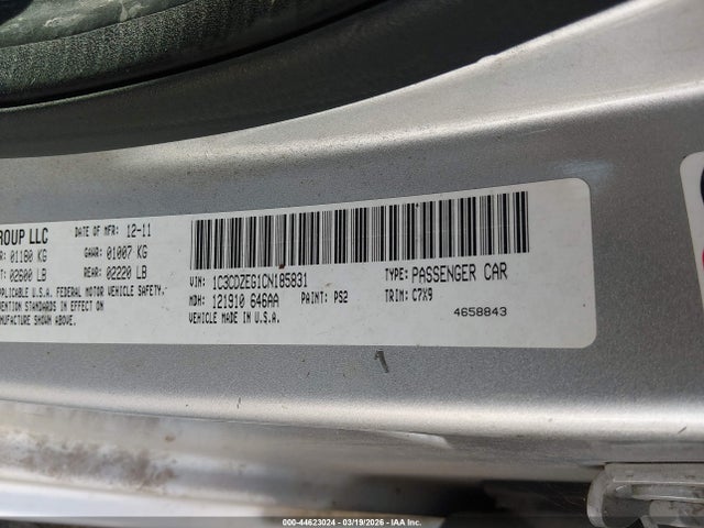 Продажа на аукционе авто 2012 Dodge Avenger Sxt Plus, vin: 1C3CDZEG1CN185831, номер лота: 44623024