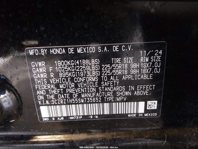 Aukcja sprzedaży 2025 Honda Hr-v 2wd Sport, vin: 3CZRZ1H55SM735652, numer aukcji: 44623051