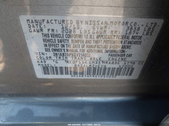 3N1AB7APXGY214032 Nissan SENTRA SR