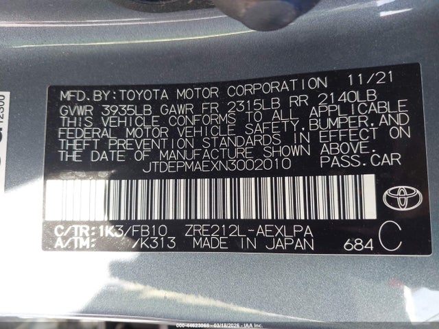 JTDEPMAEXN3002010 Toyota COROLLA LE