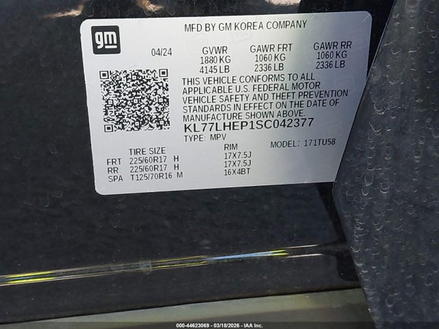 Продаж на аукціоні авто 2025 Chevrolet Trax Fwd Lt, vin: KL77LHEP1SC042377, номер лоту: 44623069