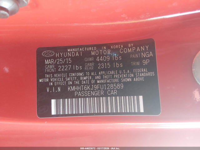 KMHHT6KJ9FU128589 Hyundai Genesis 3.8 Base