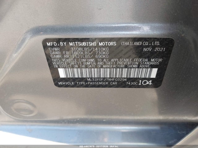 Aukcja sprzedaży 2022 Mitsubishi Mirage G4 Black Edition/es/le, vin: ML32FUFJ7NHF03294, numer aukcji: 44623079