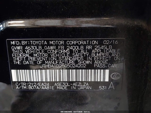 JTHBA1D25G5024202 Lexus IS 200T