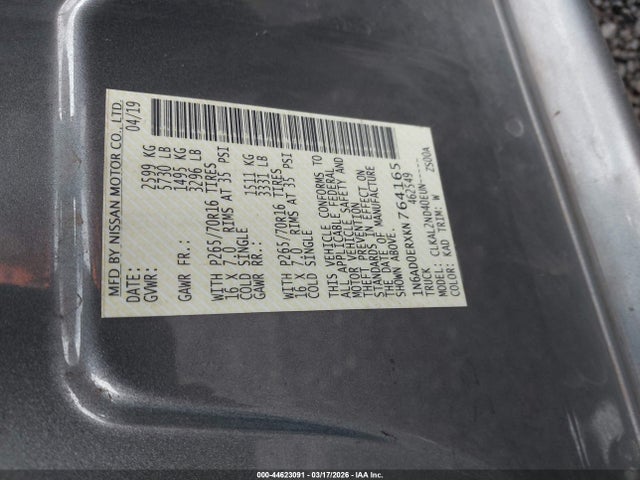 Aukcja sprzedaży 2019 Nissan Frontier Sv, vin: 1N6AD0ERXKN764165, numer aukcji: 44623091