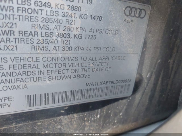 Продажа на аукционе авто 2020 Audi Q7 Premium Plus 55 Tfsi Quattro Tiptronic, vin: WA1LXAF79LD000928, номер лота: 44623112
