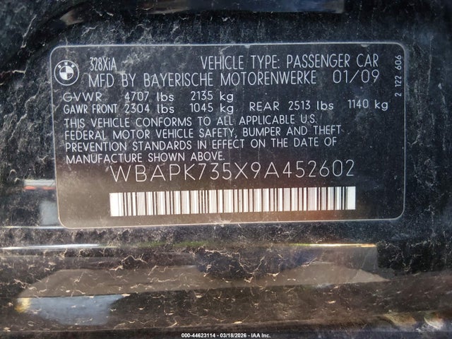 2009 BMW 328I WBAPK735X9A452602 Photo 8