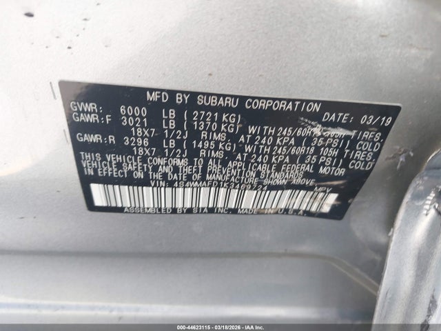 Aukcja sprzedaży 2019 Subaru Ascent Premium, vin: 4S4WMAFD1K3469724, numer aukcji: 44623115