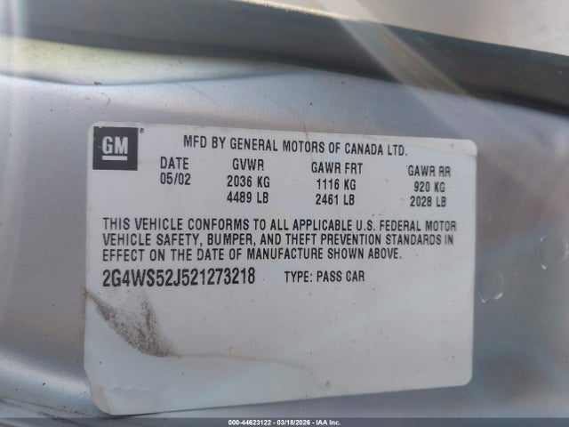 Продаж на аукціоні авто 2002 Buick Century Custom, vin: 2G4WS52J521273218, номер лоту: 44623122