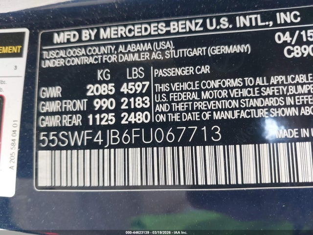 Aukcja sprzedaży 2015 Mercedes-benz C 300, vin: 55SWF4JB6FU067713, numer aukcji: 44623139