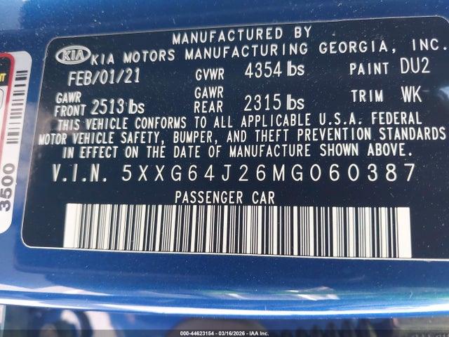 5XXG64J26MG060387 KIA K5 Gt-line