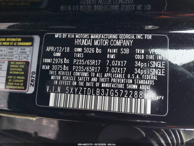 5XYZTDLB3JG572288 Hyundai Santa Fe Sport 2.4l