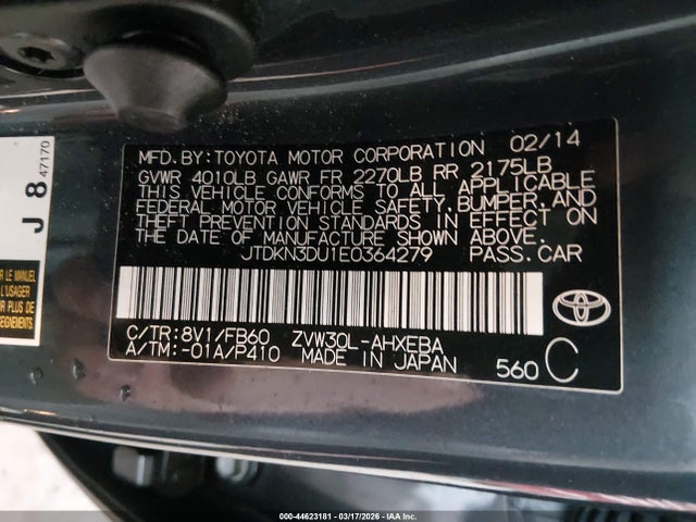 JTDKN3DU1E0364279 Toyota Prius Two
