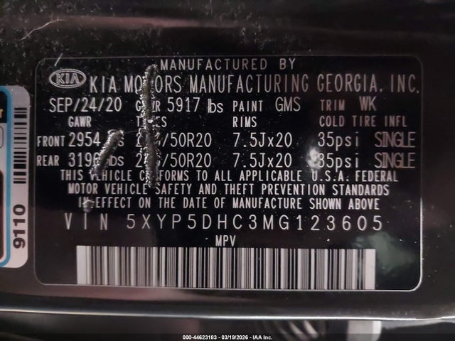 Продаж на аукціоні авто 2021 Kia Telluride Sx, vin: 5XYP5DHC3MG123605, номер лоту: 44623183