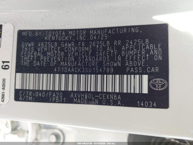 4T1DAACK3SU154789 Toyota CAMRY LE