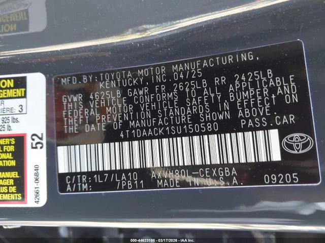 Toyota CAMRY XLE 2025 4T1DAACK1SU150580 Image 9