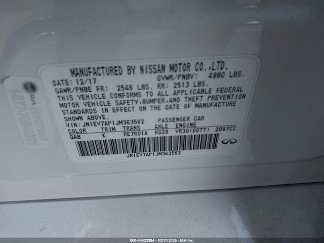 JN1EV7AP1JM363562 Infiniti Q50 3.0t Luxe