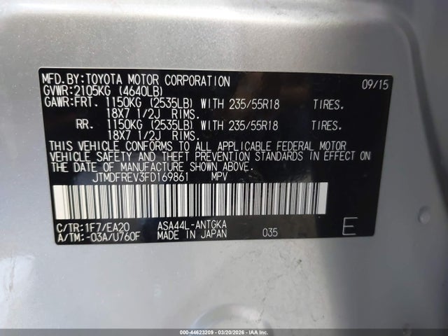 Toyota Rav4 Limited 2015 JTMDFREV3FD169861 Image 9