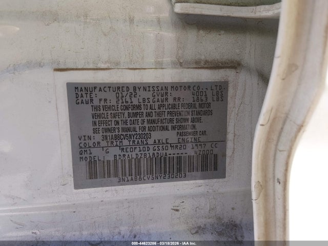 3N1AB8CV5NY230203 Nissan Sentra Sv Xtronic Cvt