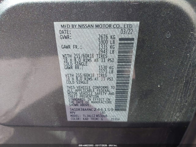 Nissan Pathfinder Sv 2wd 2022 5N1DR3BA4NC246159 Image 9