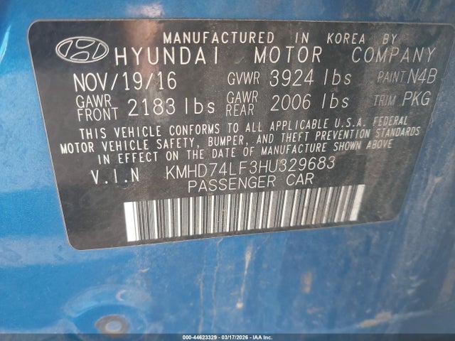 Hyundai ELANTRA SE 2017 KMHD74LF3HU329683 Image 9