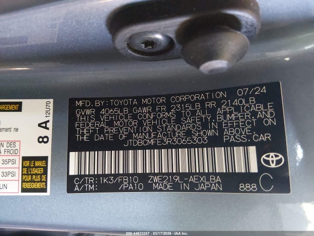 Toyota Corolla Hybrid Le 2024 JTDBCMFE3R3065303 Image 9