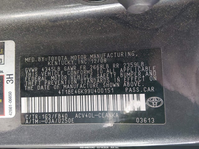 2009 TOYOTA CAMRY 4T1BE46K99U400151 Photo 8
