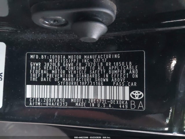 5YFBURHE1HP731166 Toyota COROLLA L