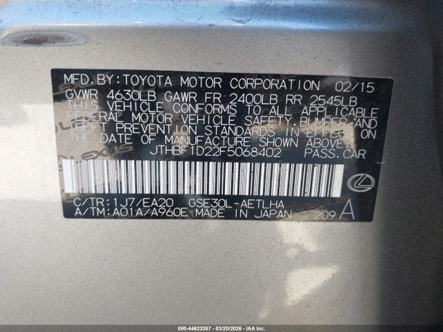 JTHBF1D22F5068402 Lexus IS 250