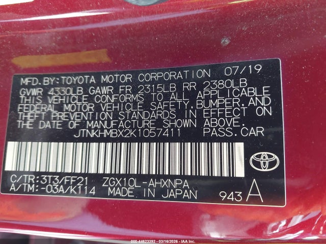 JTNKHMBX2K1057411 Toyota C-HR XLE