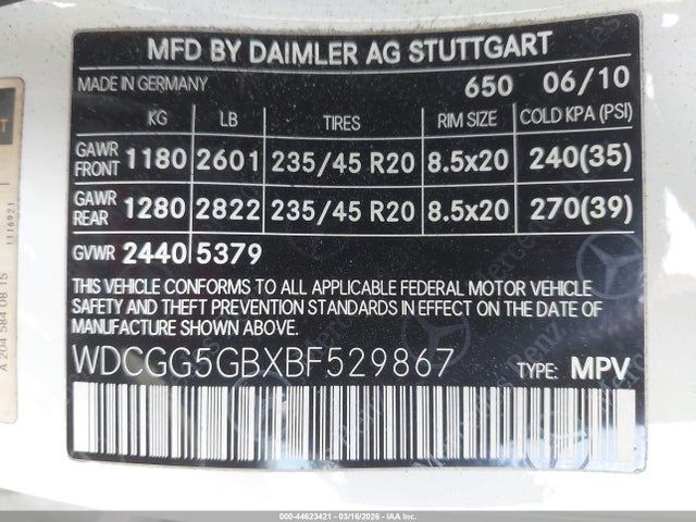 Продаж на аукціоні авто 2011 Mercedes-benz Glk 350, vin: WDCGG5GBXBF529867, номер лоту: 44623421