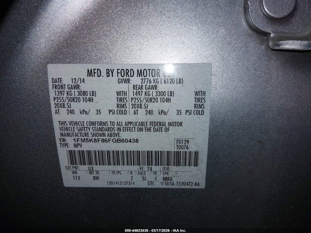 Ford Explorer Limited 2015 1FM5K8F86FGB60438 Image 9