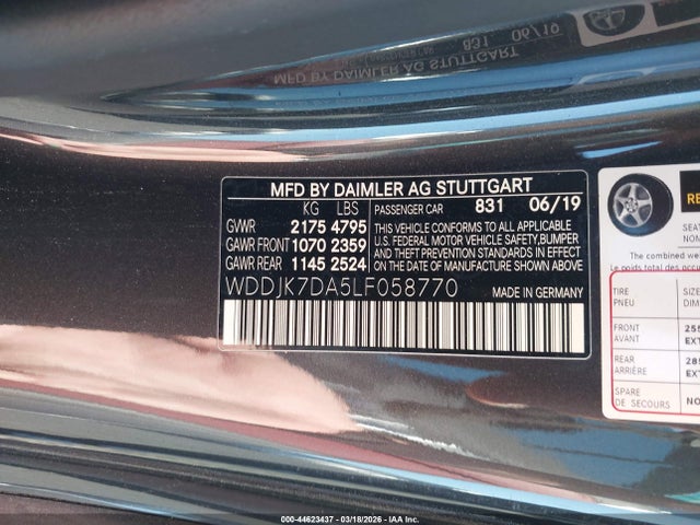 2020 Mercedes-benz Sl 550 მანქანა იყიდება აუქციონზე, vin: WDDJK7DA5LF058770, აუქციონის ნომერი: 44623437