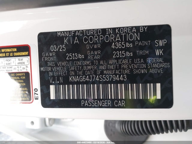 KNAG64J74S5379443 KIA K5 Gt-line