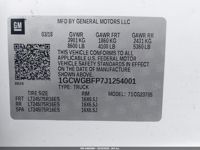 1GCWGBFP7J1254001 Chevrolet Express 2500 Work Van