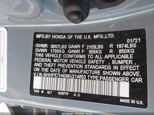 SHHFK7H40MU214853 Honda Civic Sport