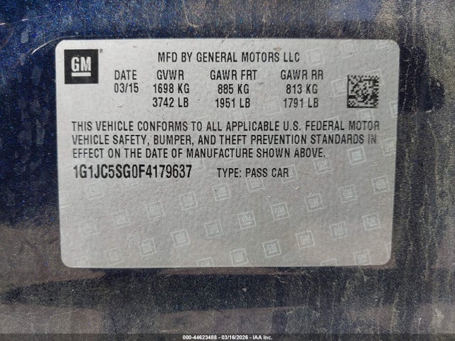 1G1JC5SG0F4179637 Chevrolet Sonic Lt Auto