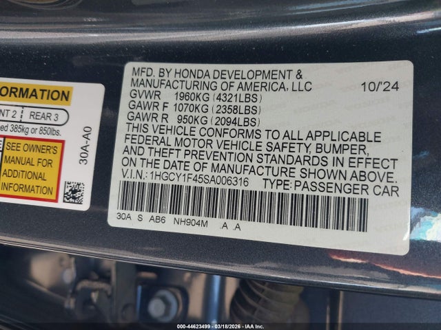 Honda ACCORD SE 2025 1HGCY1F45SA006316 Image 9