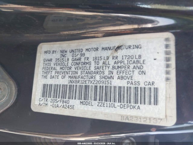 1999 TOYOTA COROLLA 1NXBR12E7XZ209151 Photo 8