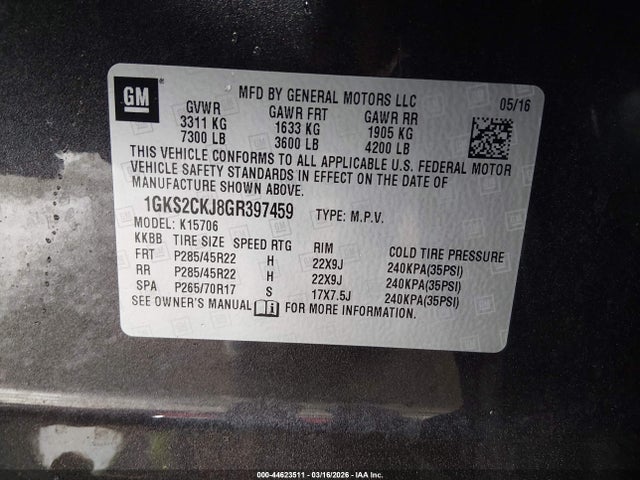 1GKS2CKJ8GR397459 GMC YUKON DENALI