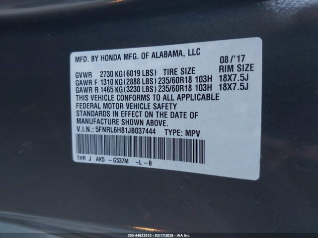 2018 HONDA ODYSSEY 5FNRL6H81JB037444 Photo 8