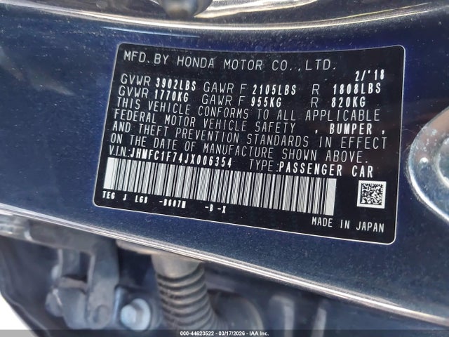 JHMFC1F74JX006354 Honda Civic Ex-l