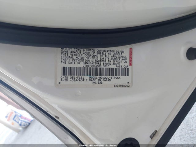 44623525 :رقم المزاد ، JT8BF28G2W0108101 vin ، 1998 Lexus Es 300 مزاد بيع